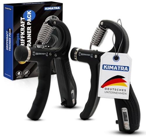 KIMATRA 2-teiliges Griffkraft Trainer Pack von 5kg bis 60kg - Handtrainer Set für Finger, Hände und Unterarme - Finger Trainer mit integrierter Zählfunktion (2-teiliges Pack, Schwarz)
