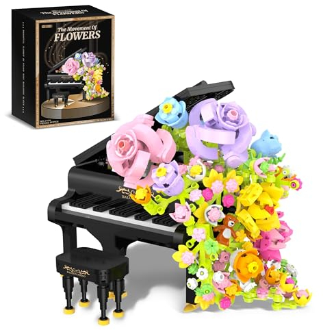 Tirff Klavier Blumenstrauß Bausteine, 860 Klemmbausteine MOC Mini Ewiges Blumenklavier Blumen Set, Kreativität Blumenstrauß Bausteine Nicht Kompatibel mit Großen Marken Creator Expert Flower Bouquet