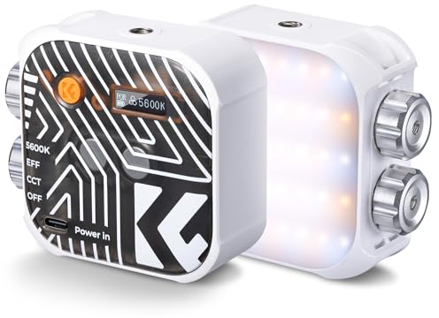 K&F Concept Luce Video LED Bicolore, Luce di Riempimento Fotografica Portatile da 2000 mAh, 15 Effetti di Luce, 2500K-9900K, CRI 96+, per Vlogging, Selfie, Fotografia di Oggetti,Bianco