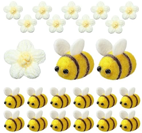 24 Stück Biene Deko Filzblumen Filzkugeln Filz Tiere Kleine Mini Bienen für DIY Handwerk Shop Kleidung Dekorationen
