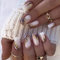 24pcs Nail Complete set - Medium Sq. Press On Nails - Glue|Stick On - White, Purple, Gold Foil - Lady/Girl Acrylic Nail Art Access