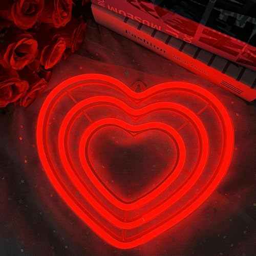 ZVO Enseigne Lumineuse au Néon, LED Cœur Veilleuse Nuit Signes, Néon USB/Piles Décoration Murale Panneau Lumineux Néon pour Fête, Saint-Valentin, Mariage, Salle de Séjour, Salon - Rouge