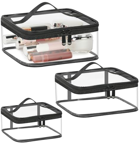 Aucuu Kulturtasche Transparent,3 Stück Kosmetiktasche Durchsichtig, wasserdichte PVC-Reise-Waschtaschen, TSA-zugelassene Make-up-Taschen, für Familie, Männer un Frauen