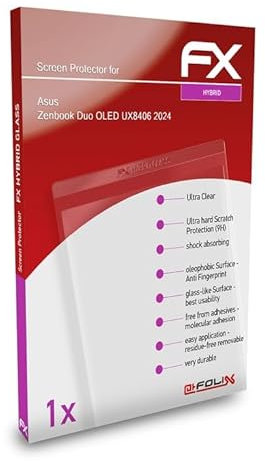 atFoliX Plastic Glass Protective Film compatible with Asus Zenbook Duo OLED UX8406 2024, 9H Hybrid-Glass FX Screen Protector (Set of 1)