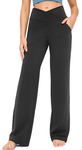 Yogaration Yogahose Sporthose Damen, Weite Hose High Waist Freizeithose mit V-Taille, Bequem Wide Leg Hose Arbeithose mit Tasche, Trainingshose Fitness Jogginghose