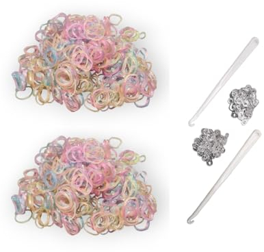 Loom Bänder Set für Kinder 1200 gummibänder mit S-haken und 2 Häkelnadeln - Kreatives Armbänder Selber Machen (Glitter mix)