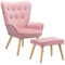 BAKAJI Poltrona con Sgabello da Soggiorno, Poltroncina con Pouf Poggiapiedi da Salotto, Sedia per Camera da Letto Imbottita con Rivestimento in Velluto Morbido, Braccioli Alti, Design Moderno (Rosa)