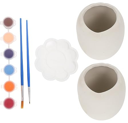KITANDOVE 1set -shaped Flower Pot for Boys and Girls Unfinished Ceramic Painting Kit Pots Brushes Palette Paint Crafts Activity for Home Decoration and Garden Display