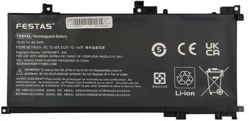 FESTAS 63.3Wh TE04XL 905175-2C1 HSTNN-DB7T Batterie Compatible avec HP Pavilion 15-BC200 15-BC500 Omen 15-AX200 15-AX200NG AX200NS AX213NG AX246NF AX235NF Series 905175-271 905277-855 TPN-Q173