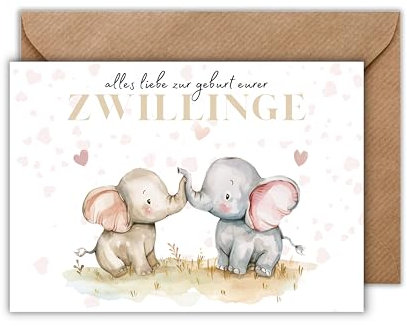 Glückwunsch Karte mit Umschlag - schöne Glückwunschkarte zur Geburt von Zwillingen “Alles Liebe zur GEburt euer Zwillinge” süße Geschenkkarte Schwangerschaft Geburt Baby Babyparty Mutter (DIN A6)