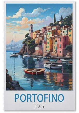Diamond Painting,Portofino Vintages Italien Reiseplakat,DIY 5d Diamant Painting Bilder, Diamant malerei Kits Malen nach Zahlen Wohnzimmer Bilder für die Inneneinrichtung(30x40cm)-E93