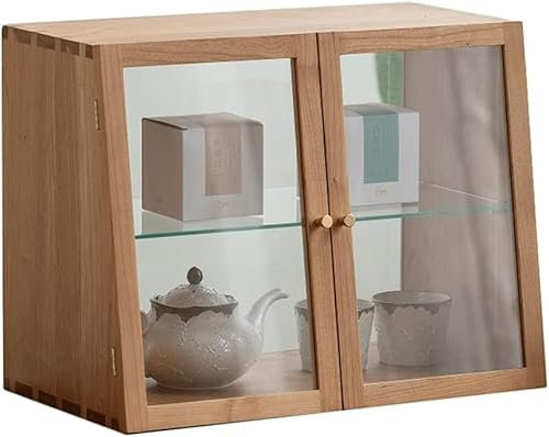 CONGRUI Trapezförmige Aufbewahrungsschränke aus Massivholz, Haushaltsglas, Vitrinen, Schreibtisch, Kosmetik, Tee-Utensilien, handgefertigte Aufbewahrungsschränke, Sideboard (Kirschholz)