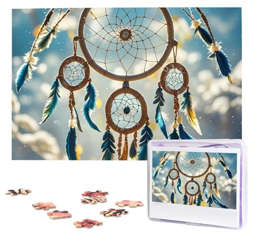 Puzzles, 1000 Teile, personalisierbar, Indianer-Traumfänger-Fotopuzzle mit Aufbewahrungstasche, herausforderndes Bilderpuzzle für Erwachsene, Bilderpuzzle für Familie, Dekor-Puzzle, 74,9 x 50 cm