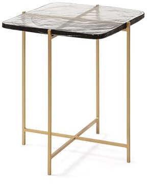 MESA AUXILIAR 46X36X51 VIDRIO RUSTICO/METAL DORADO