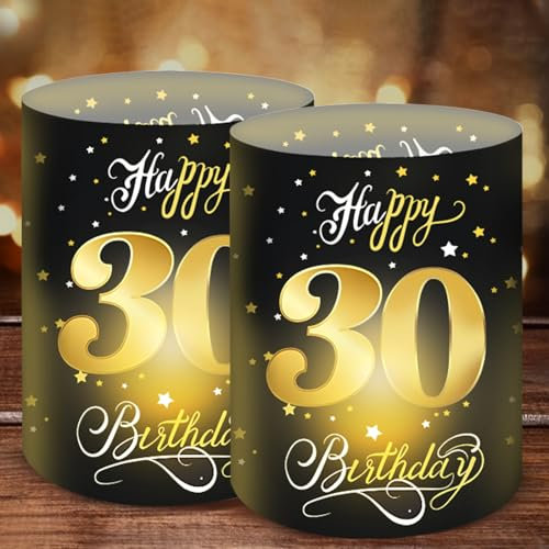 Moorle 12 Windlicht Tischdeko 30 Geburtstag, Deko 30. Geburtstags Männer, 30 Jahre Happy Birthday Tischdeko, Geburtstag Tischdeko Frauen, Windlichter Deko für Teelichter oder Kerzen