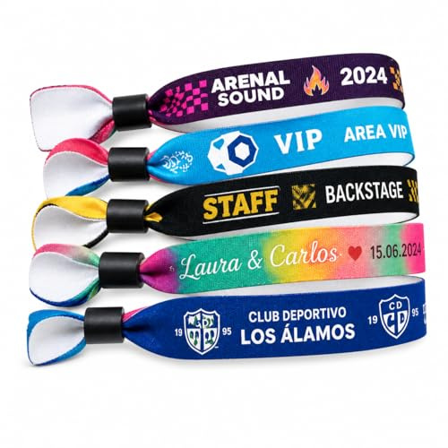CUMBERS PAX Textil - Pulseras Personalizadas de Tela para Eventos, Festivales, Fiestas, Identificación VIP – Fabricación Española – Diseño 100% personalizado – Ajustables y Resistentes