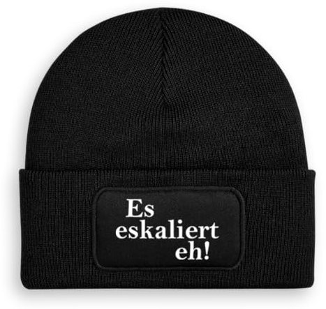 Prozente Momente Es eskaliert eh! - Beanie | Strickmütze | Wollmütze | Beanie mit Druck | lustige Sprüche | Apres-Ski | Winter | Schwarz