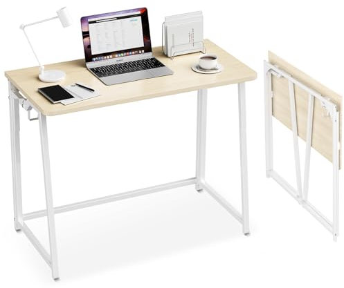 POLWKZU Petit bureau pliable pour petit espace, bureau d'ordinateur d'écriture de 80 cm, bureau d'étude, bureau pliable pour chambre à coucher, chêne