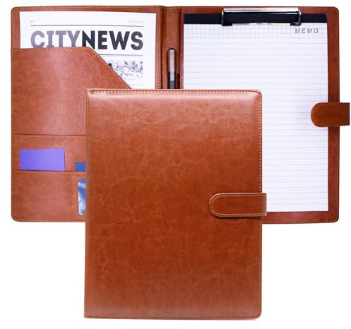 NVGFTG Cartella Porta Documenti A4 Pu Pelle Portablocco A4 con Pinza Cartellina Portadocumenti A4 Cartelline Portablocchi (Marrone)