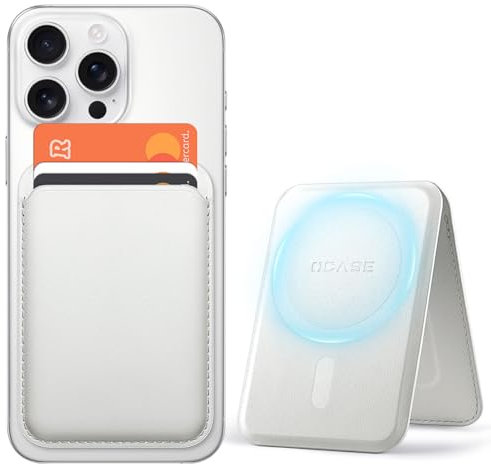 OCASE Porte-Cartes Magnétique, Support Réglable, Compatible avec MagSafe, Cuir Synthétique, pour iPhone Séries 16/15/14/13/12 (Exclu Séries Mini) et Coque per MagSafe - Blanc