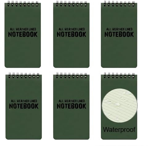 RETON 6 Stück Wasserdichte Notizblock, 3 x 5 Zoll Pocket Notizbuch, Allwetter-Notizblöcke mit Top-Spirale, Taktische Steno Blöcken mit Raster für Aktivitäten im Freien Aufnahmen