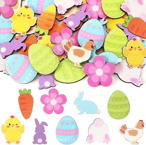 UPINS 36 Stück ostern Streudeko Hasen Konfetti Mini Hühner Holz ostereier für Ostern Tischdeko Party Geburtstag Dekoration