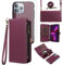 Phone Case for iPhone 13 Pro Max 2021 6.7 inch Zipper Wallet Detachable Cover with Screen Protector Crossbody Lanyard Strap Flip Card Holder Slot iPhone13promax 5G i Plus iPhone13 ProMax Dark Purple