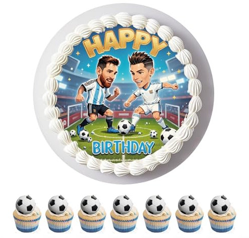 Anemowind 11 pcs Edible Cake Toppers Football Birthday Cake Decorations Rice Paper Cupcake Decos for Football Party Kids Birthday Cake Decor
