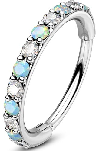 OUFER 20G Clicker Nasenpiercing Chirurgenstahl 316L Helix Piercing Transparentes CZ und Opal Knorpel Ohrpiercing für Frauen 7 mm Nose Hoop