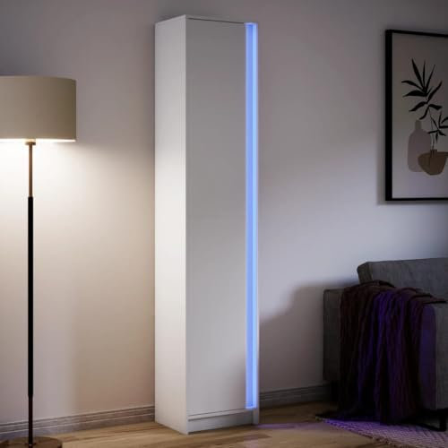 Gecheer Highboard mit LED-Beleuchtung Weiß 41,5x32,5x200 cm, Sideboard, Beistellschrank, Mehrzweckschrank, Aufbewahrungsschrank, Schrank, Lagerschrank, Hochschrank