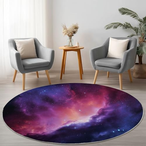 Generisch Teppich Rund 100 cm Abstrakte Galaxiefarben Waschbar rutschfest Weich Kurzflor für Wohnzimmer Schlafzimmer Kinderzimmer Outdoor, Bunt