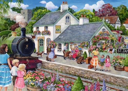 Ravensburger Whistle Stop Cottage 1000 Piece Jigsaw Puzzle – Debbie Cook Countryside Steam Train Scene for Adults & Families,