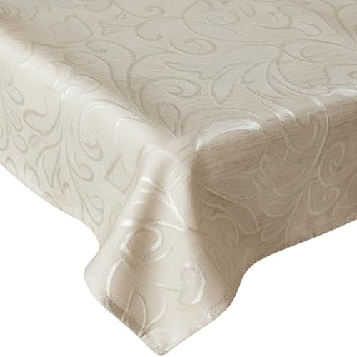NYVI Tischdecke Elegance Leinenoptik - Tischtuch rund Ø 170 cm Ecru Klassische Ornamente - Pflegeleicht, Bei 40°C waschbar, 10% Leinenanteil