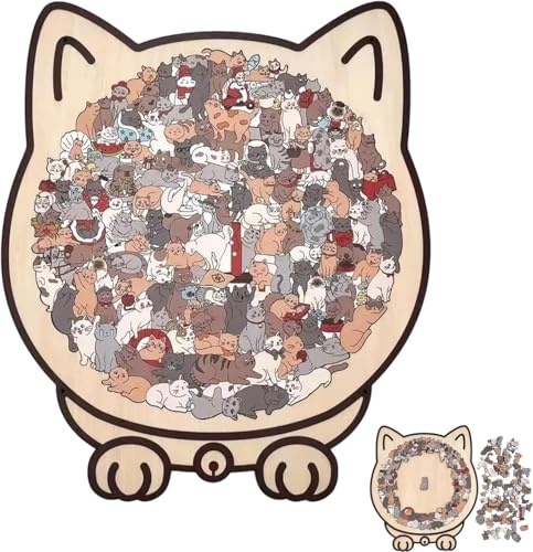 Cat Puzzle, 135 Pieces Cat Wooden Puzzles, Fun Morandi Colourful Cat Puzzle, Creative Cute Kitten Irregular Wooden Puzzle Animals Puzzles, for Cat Lovers