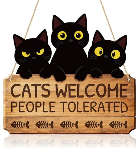 ANATTASOUL Willkommen Schild Katze Türschild Willkommen Holz 25.5x28x0.5cm Willkommensschild Haustür Deko Ganzjährig für Wand, Hof, Veranda, Garten, Geschenk zum Einzug