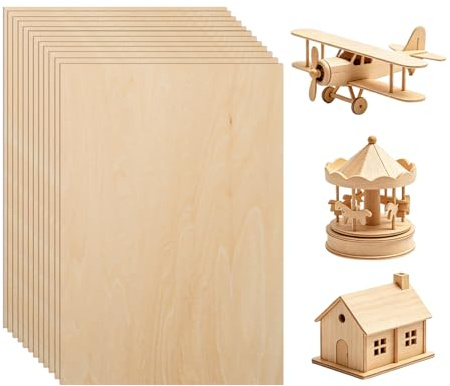 12 Pezzi Legno Grezzo Compensato in Tiglio - Compensato Grezzo 300 × 210 × 2 mm per Modellismo e Artigianato - Pannelli in Legno Fai-da-te per Intaglio, Pittura e Costruzione Modelli