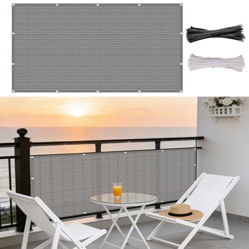 Brise Vue Jardin 60 x 250 cm en HDPE 220G M², Protection UV, Protection Contre Vent, Soleil et Respirabilité, Ecran D'Intimité Extérieur avec Attaches de Câble pour Patio, Gris