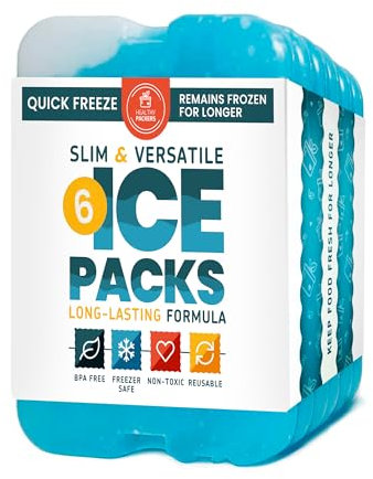 Healthy Packers Kühlakkus für Lunchtaschen - Original Kühlakku | Schlanker & langlebiger wiederverwendbarer Eisbeutel für Brotdose, Lunchtasche und Kühler | Gefrierpacks für Kühler (6er Set)