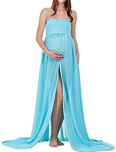 xuanranUK Jupes Enceintes Maternité Photographie Robe Sexy Longue Jupe en Mousseline de Soie pour Photo Shoot pour Plage Vetêment à la Mode Vetements Grossesse (Bleu Ciel)