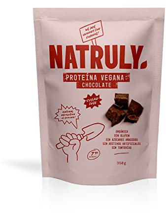 NATRULY Proteína Vegana BIO Chocolate, 81% Proteína, 100% Natural Sin Azúcar, Sin Gluten, Sin Lactosa, Sin Soja -350g