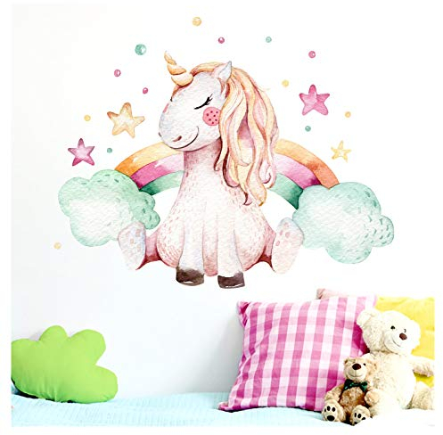 Little Deco Wandtattoo Mädchen Einhorn & Regenbogen I (BxH) 62 x 50 cm I Kinderzimmer Wandaufkleber Wandsticker Babyzimmer Aufkleber Sticker Stickers DL138