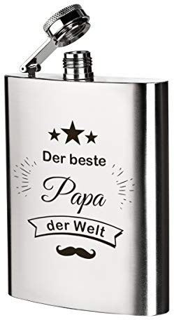 Edelstahl Flachmann mit Gravur | Der Beste Papa der Welt | Schnapsflasche 200 ml - Geburtstagsgeschenk - Vatertag für Männer, Vater