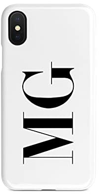 Tirita Personalised Initials Custom Hard Phone Case Compatible with iPhone Xr PRINTED GLITTER, NOT REAL GLITTER Fashion Stylish Monogram Black Font White