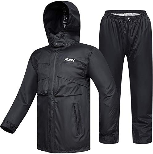 ILM Antipioggia Moto Impermeabile da Uomo-Tuta Antipioggia Resistente all'usura, 6 Tasche, Set da 2 Pezzi con Giacca e Pantaloni