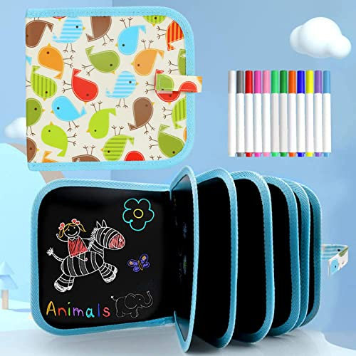 Smyidel Juegos de Pintura para Niños, Tablero de Dibujo de Graffiti, Bloc de dibujo portátil borrable, reutilizable,12 bolígrafos borrables de Color,14 Página