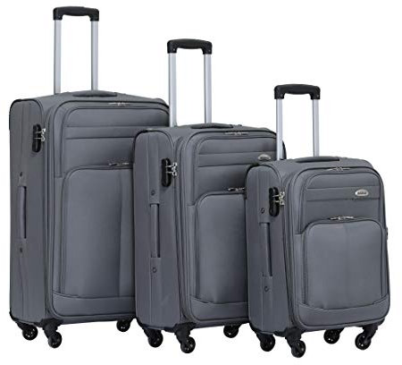 BEIBYE Stoff Kofferset Trolley Gepäckset mit Vorder Taschen, Oberer Öffnung und Dehnungsfuge (Grau)
