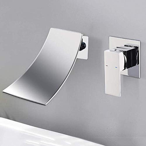 Waschtischarmatur Wasserfall Wandmontage Wasserhahn Wand Unterputz Einzigen Handgriff 2-Loch Badarmatur Heiß Und Kalt,für Badezimmer Waschtisch Oder Badewanne Unterputz (plating)