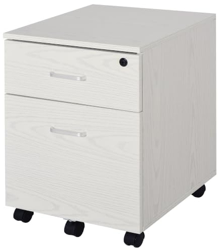 Vinsetto Archivador Móvil para Archivos A4 con Ruedas 40x45x55,6 cm Blanco | Gabinete de Archivos Suspendidos, 2 Cajones, Cerradura