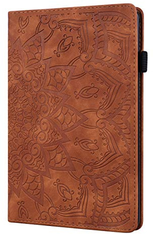 LMFULM® Hülle für Apple iPad Pro 12.9 2020-2018 (12,9 Zoll) PU Lederhülle Smart Case mit Auto Schlaf/Wach Cover Ständer Schutzhülle Flip Cover Prägung Mandala Braun