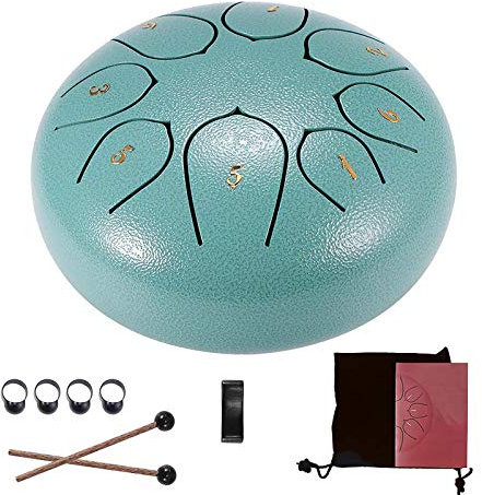 YUNYODA Steel Tongue Drum, 6 Zoll Hand Pan Percussion Drum 8 Tune Ethereal Drum Instrumentenset, mit 2 Drumsticks, 4 Finger Picks, Tutorial Book, Tragetasche und Aufkleber